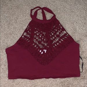 Maroon Lace front crop top